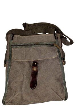 Crossbody Canvas Messenger Bag Cargoit Stitched Grey Brown Zip Adjustable Strap